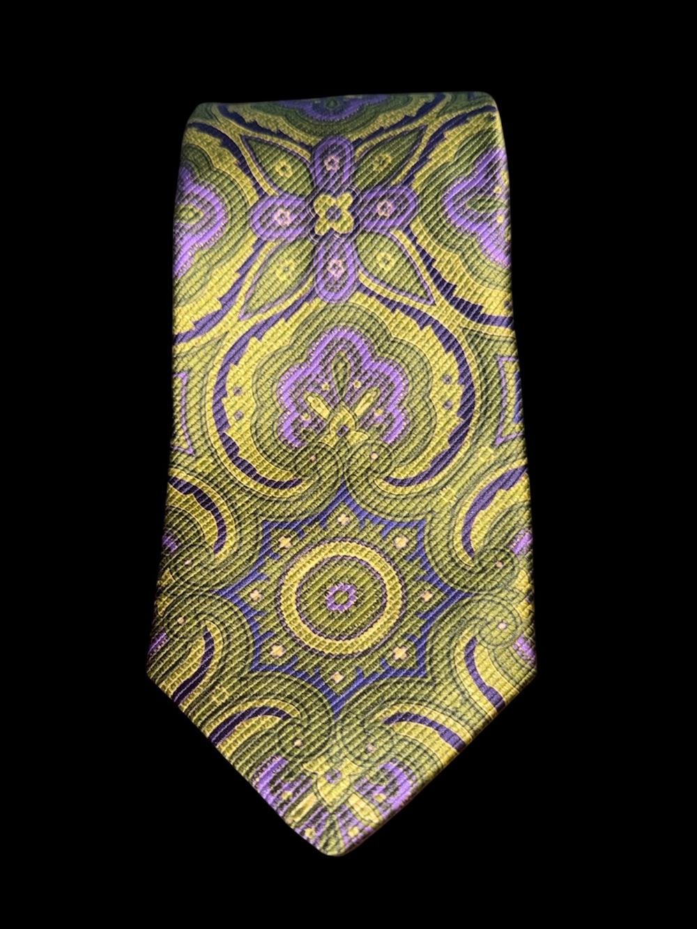 ROBERT TALBOTT GREEN PURPLE BOROQUE SEVENFOLD JACQUARD UNTIPPED SILK TIE